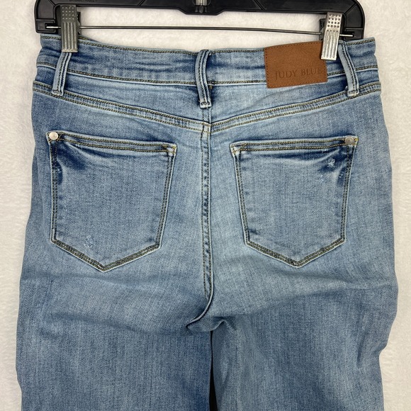 Judy Blue Straight Fit Jeans Womens 7/28 Blue Cutoff Denim High Rise V Front - Picture 5 of 11